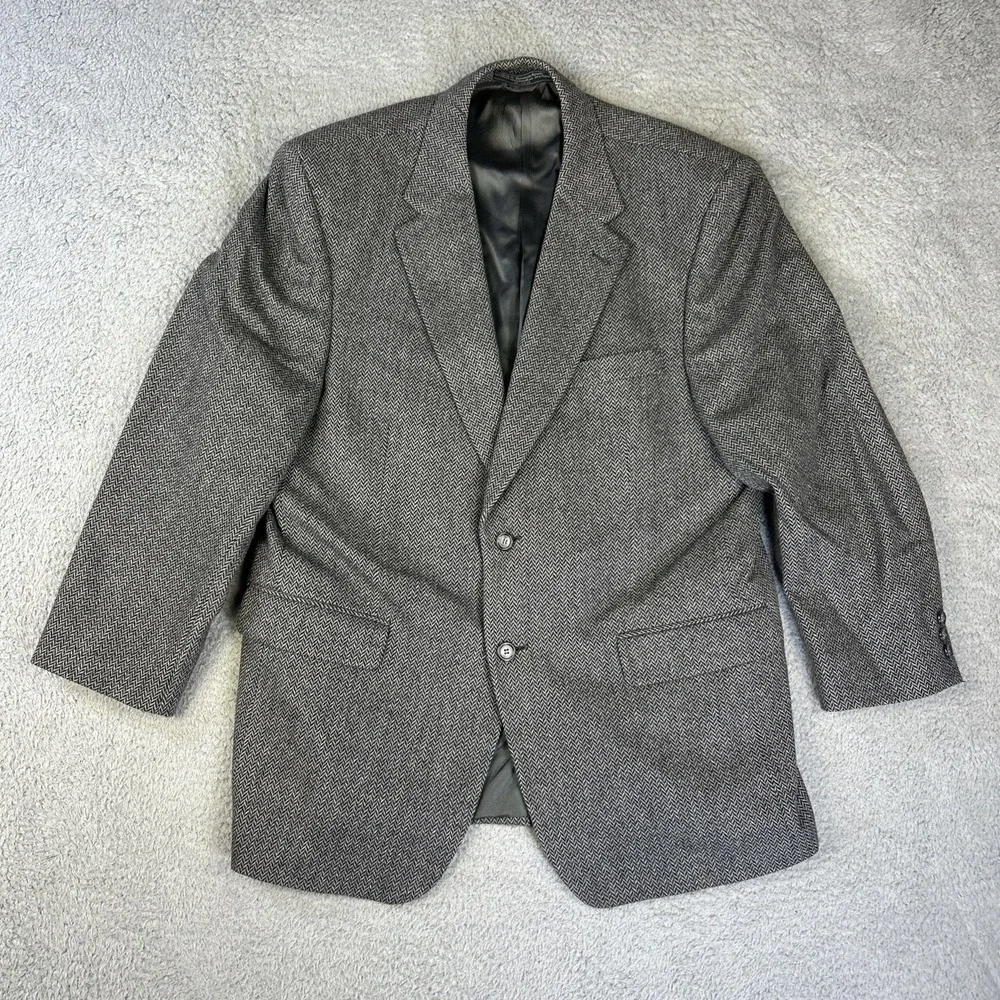 Vintage Bert Pulitzer‎ Blazer Mens 44 Gray Herringbone Camel Hair Wool Jacket